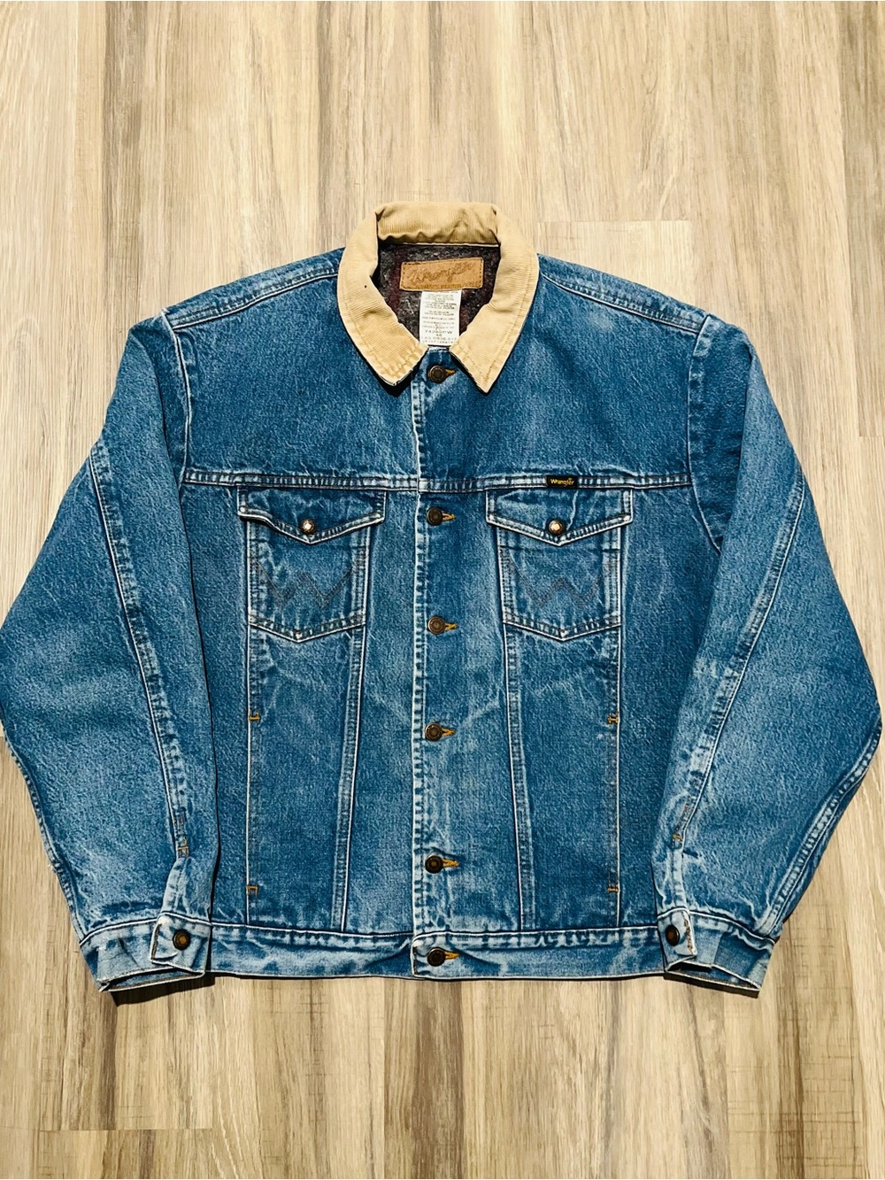 Vintage Wrangler Blanket Lined Denim Trucker Jacket Corduroy Collar 74260PW L